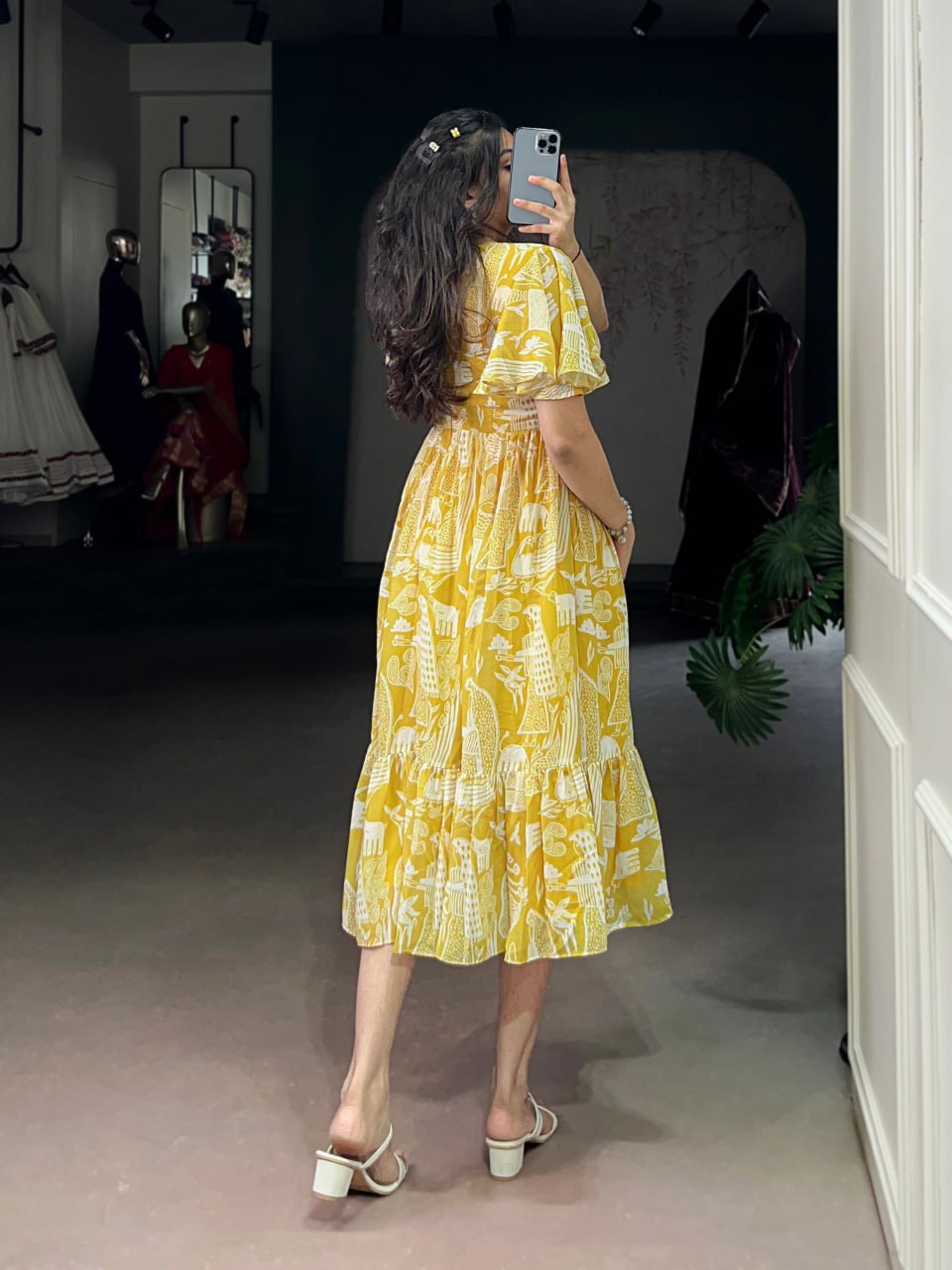 Yellow Elegant Sunshine Georgette Printed Frock – Breezy Stitched Dress