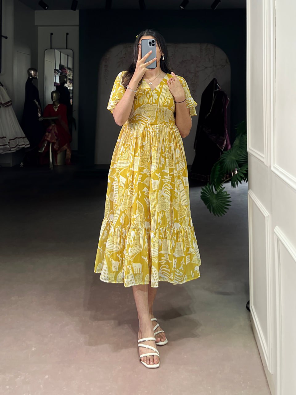 Yellow Elegant Sunshine Georgette Printed Frock – Breezy Stitched Dress
