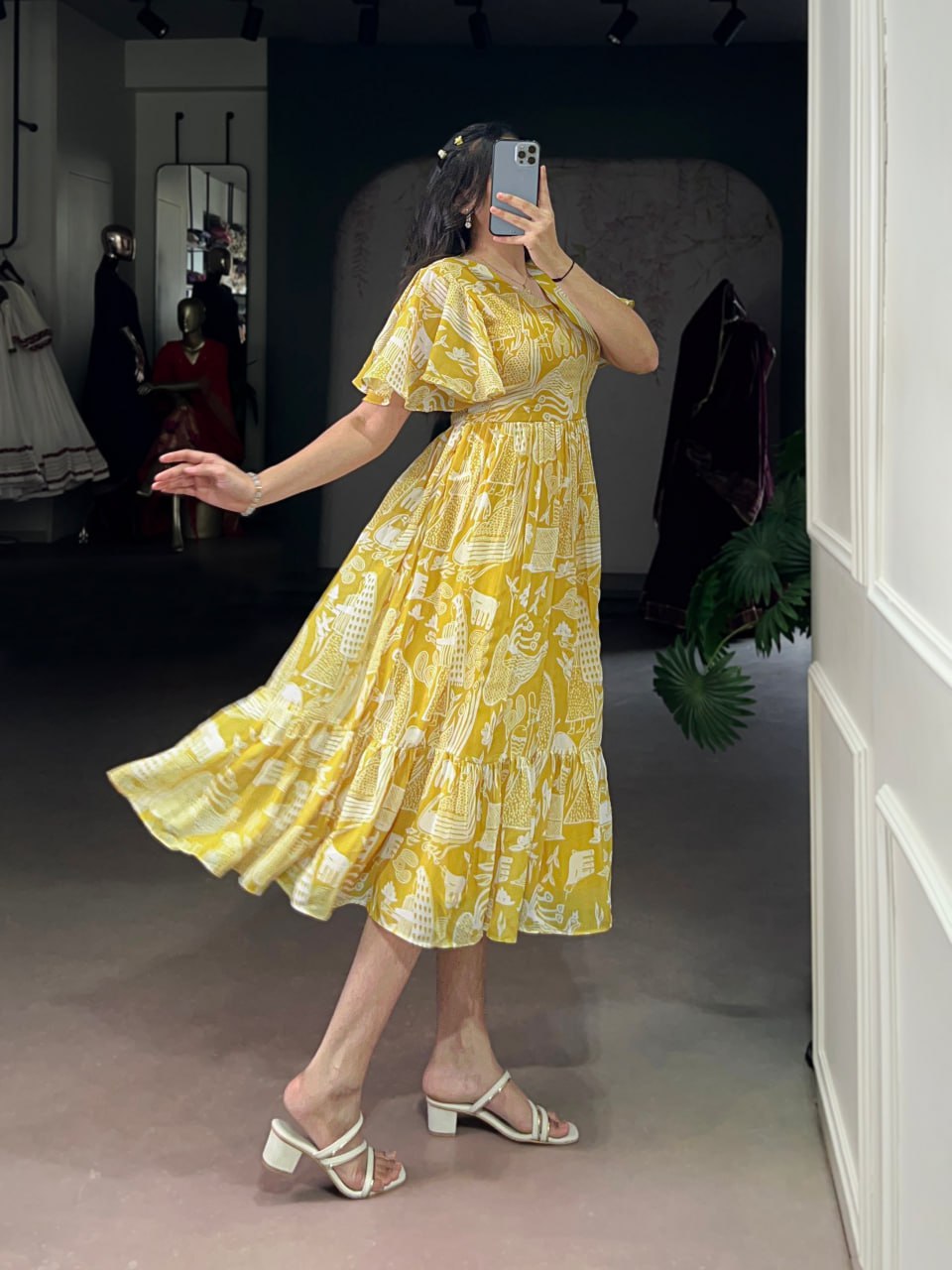 Yellow Elegant Sunshine Georgette Printed Frock – Breezy Stitched Dress