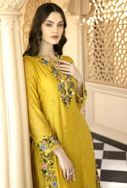Yellow Georgette Palazzo Suit with Embroidery Sequence Work – Ready to Wear Pakistani Salwar Kameez