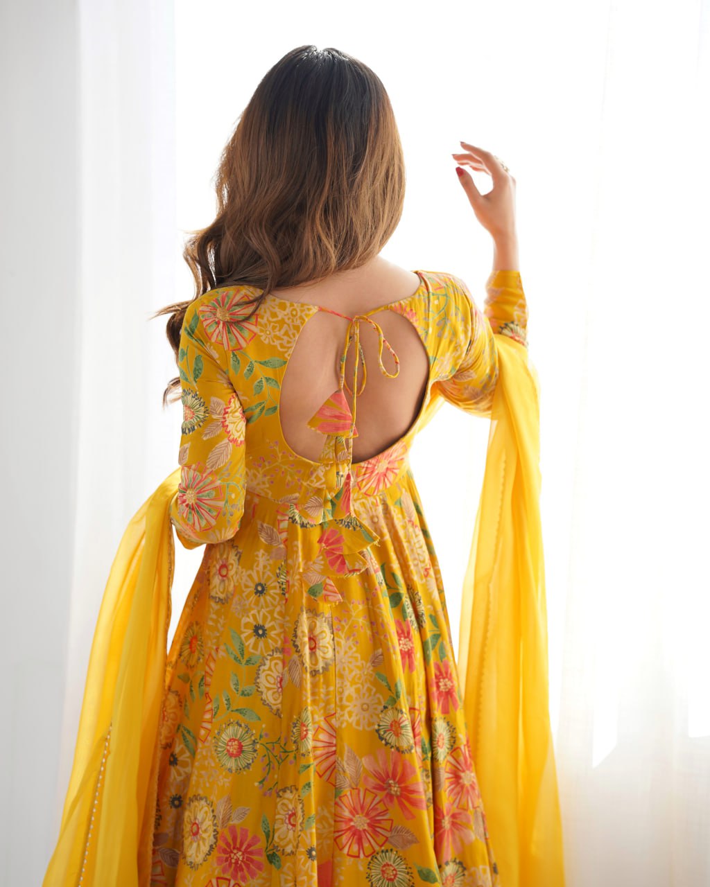 YELLOW Soft Romansilk Chanderi Kediya Style & Fancy Organza Dupatta