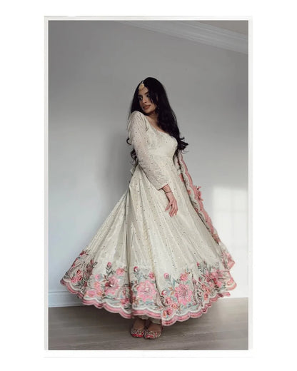 Zunaira Heritage Pure Chinon Silk Crafted Anarkali Gown