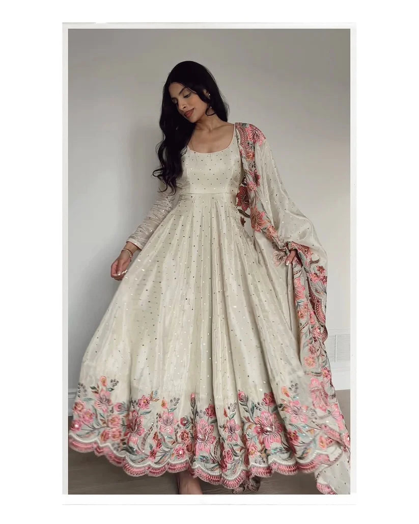 Zunaira Heritage Pure Chinon Silk Crafted Anarkali Gown