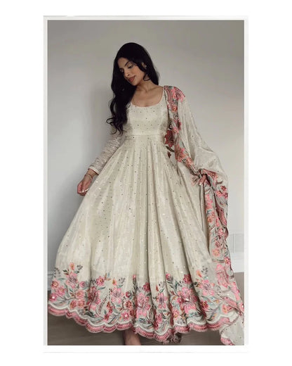 Zunaira Heritage Pure Chinon Silk Crafted Anarkali Gown