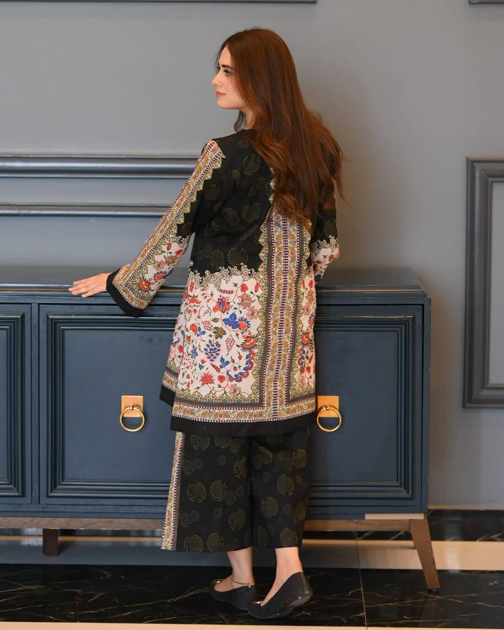 Balck and White Designer Natural Crepe Plazzo and Top For Party Wear