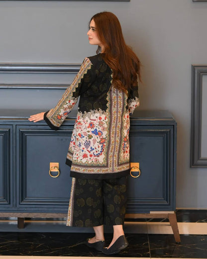 Balck and White Designer Natural Crepe Plazzo and Top For Party Wear