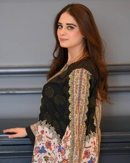 Balck and White Designer Natural Crepe Plazzo and Top For Party Wear