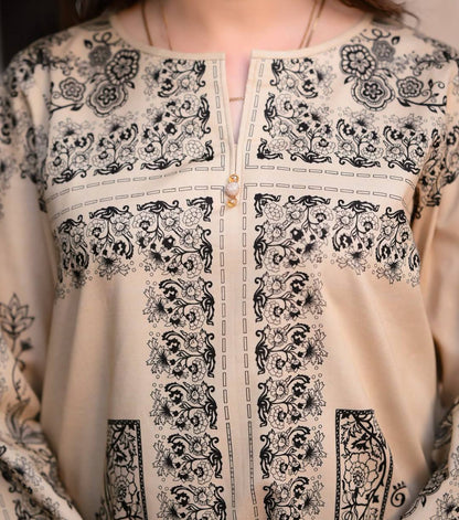 Beige Designer Natural Crepe Print Plazzo and Top For Party Wear