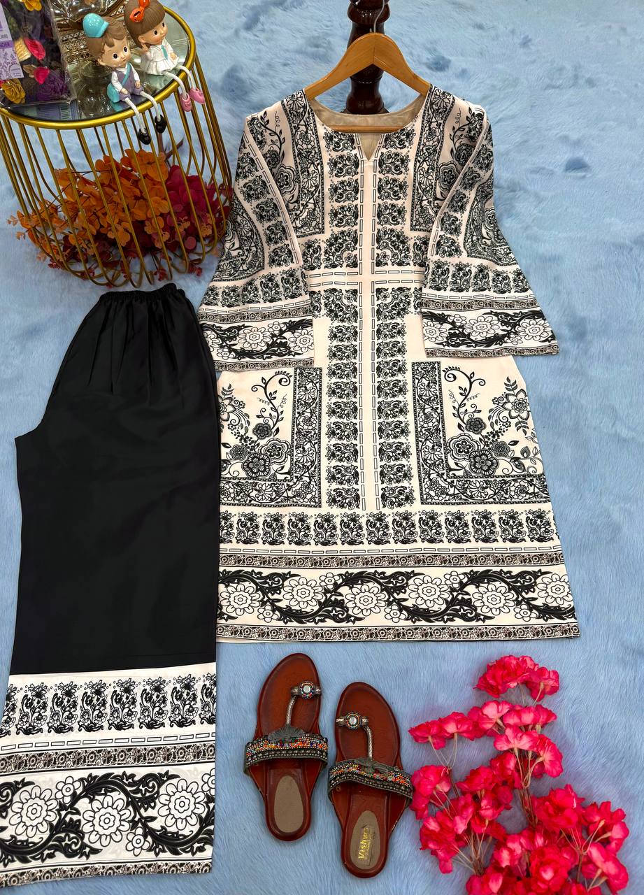 Beige Designer Natural Crepe Print Plazzo and Top For Party Wear