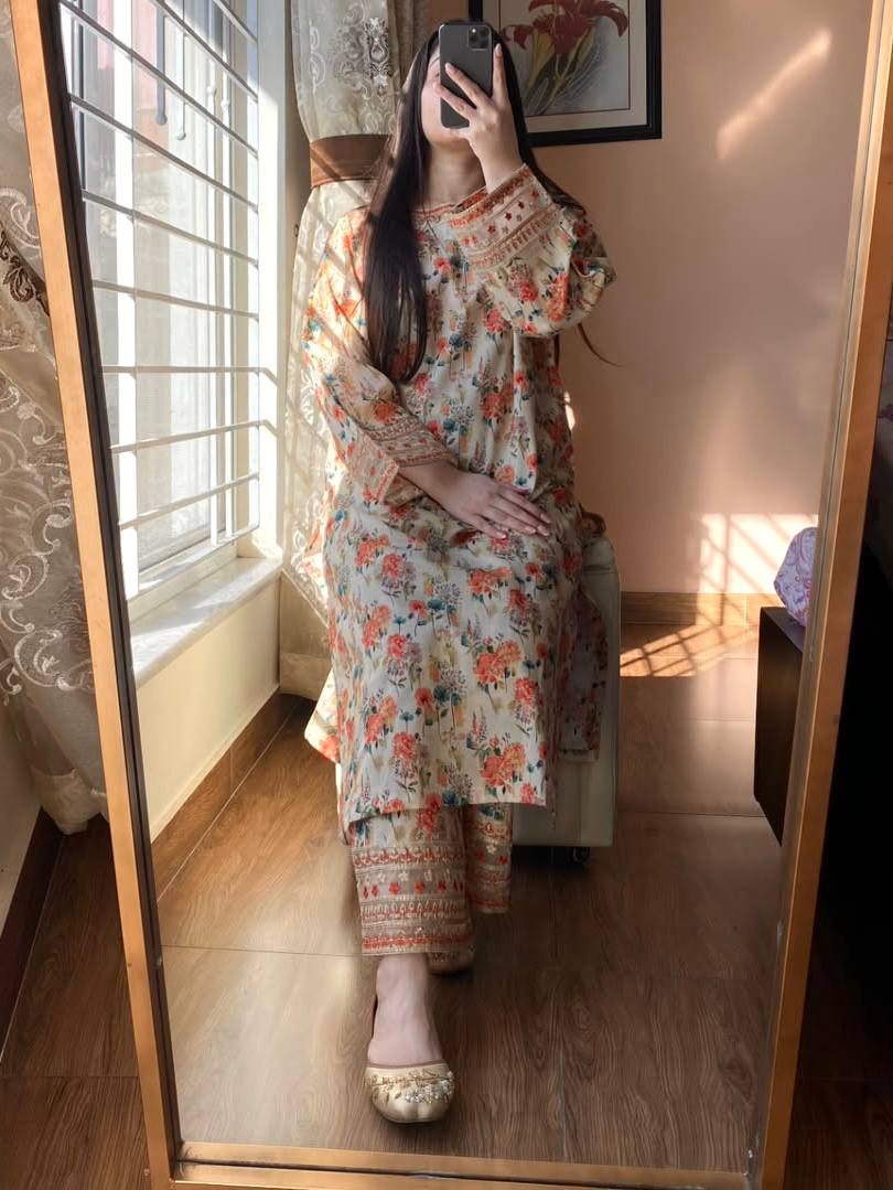 Beige Designer Roman Silk Embroidery Plazzo and Top For Party Wear