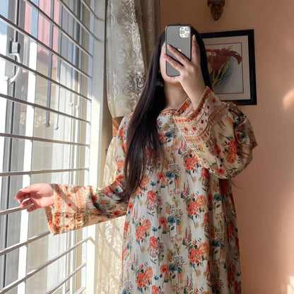 Beige Designer Roman Silk Embroidery Plazzo and Top For Party Wear