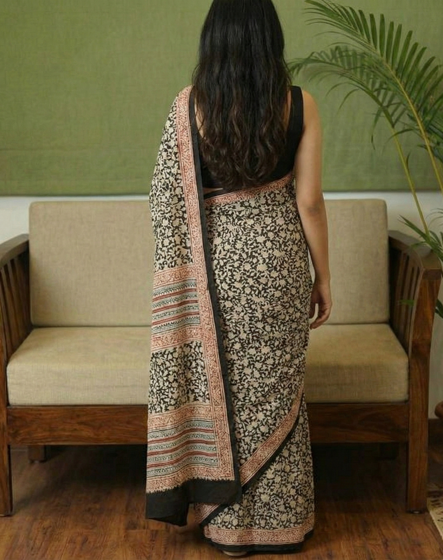 Beige Mulmul Cotton Digital Print Saree with Banglori Blouse