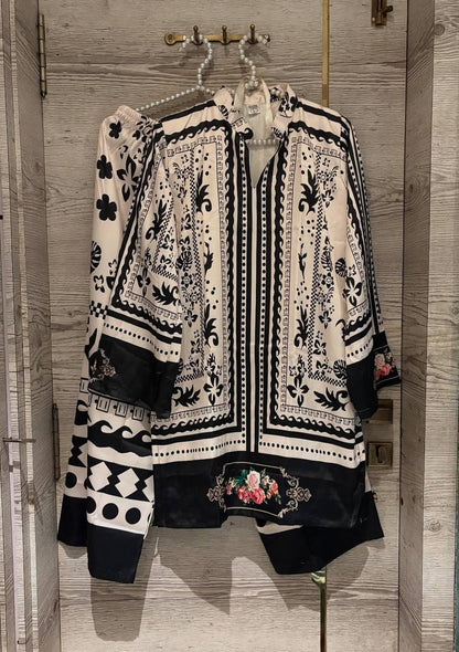 Black and White Designer Natural Crepe Plazzo and Top For Party Wear