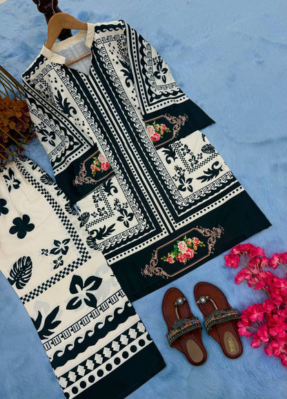 Black and White Designer Natural Crepe Plazzo and Top For Party Wear