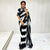 Black And White Digital Print Chinon Saree with Matching Blouse