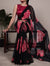 Black Chiffon Saree With A Pink Floral Print And Lace Border