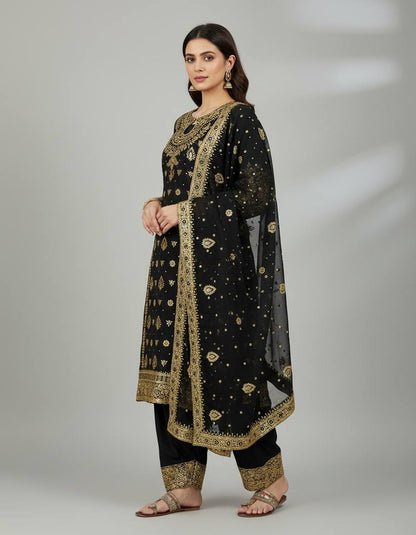 Black Designer Faux Georgette Palazzo Top and Dupatta For Party Wear