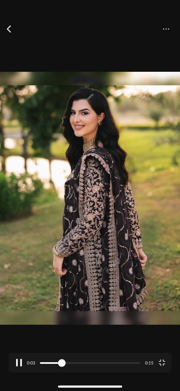 Black Designer Faux Georgette Palazzo Top Dupatta For Party Wear