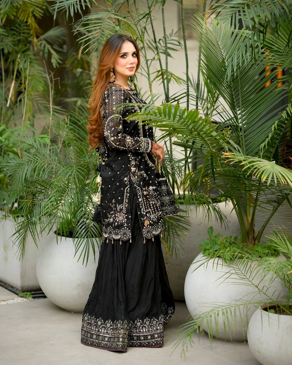 Black Designer Faux Georgette  Plazzo Top and Dupatta For Party Wear