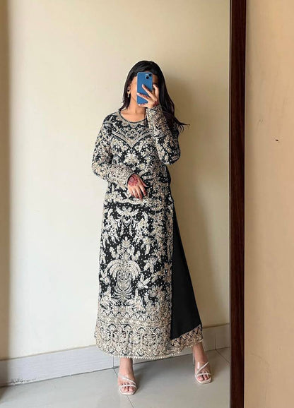 Black Designer Heavy Faux Georgette Plazzo Top and Dupatta Party Wear
