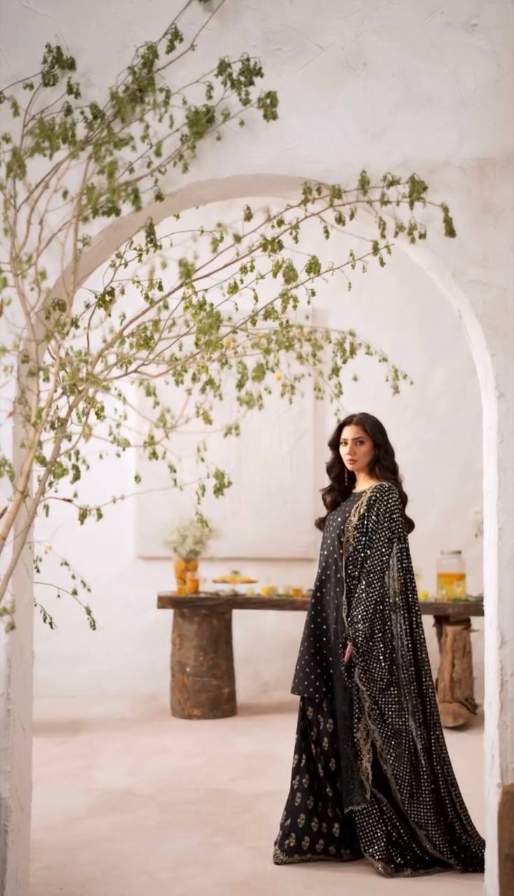 Black Designer Heavy Faux Georgette Sharara Plazzo Top and Dupatta