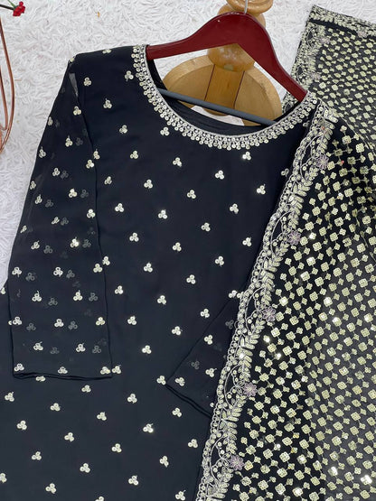 Black Designer Heavy Faux Georgette Sharara Plazzo Top and Dupatta