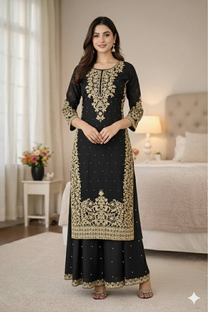 Black Designer Pure GMY Silk Top Bottom and Dupatta For Party Wear