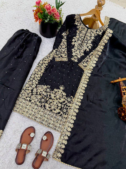 Black Designer Pure GMY Silk Top Bottom and Dupatta For Party Wear