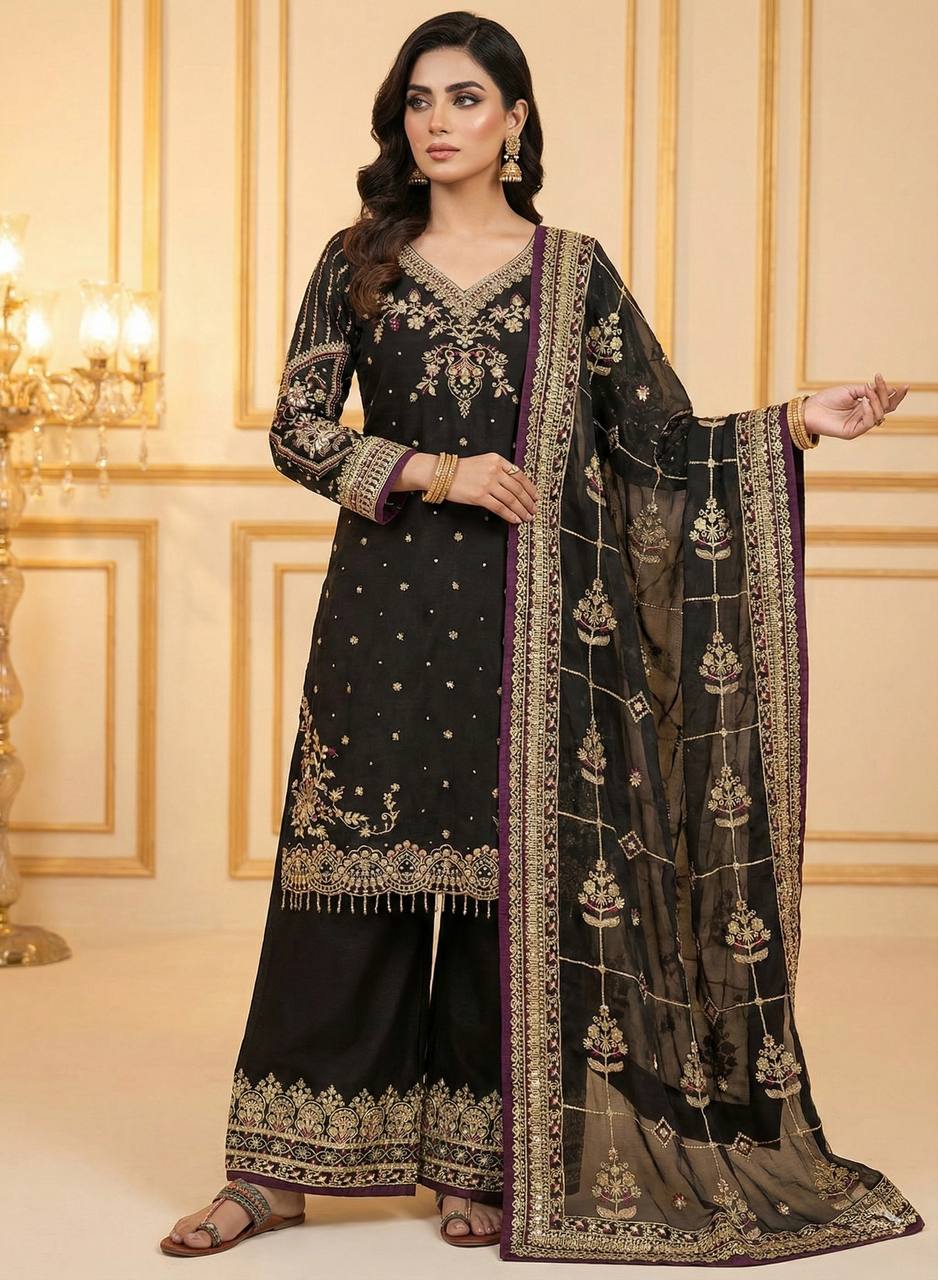 Black Designer Pure Jimmy Choo Plazzo Top and Dupatta For Party Wear