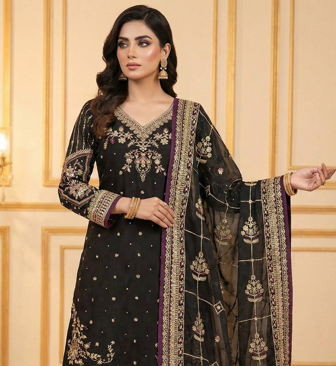 Black Designer Pure Jimmy Choo Plazzo Top and Dupatta For Party Wear