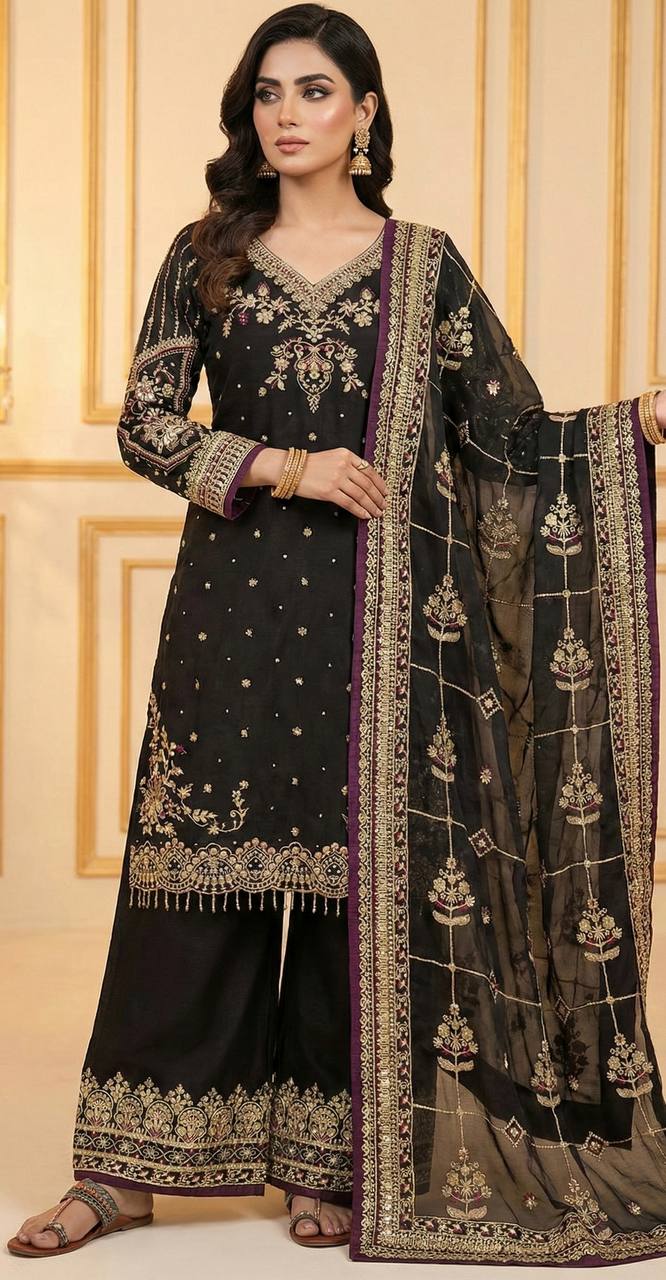 Black Designer Pure Jimmy Choo Plazzo Top and Dupatta For Party Wear