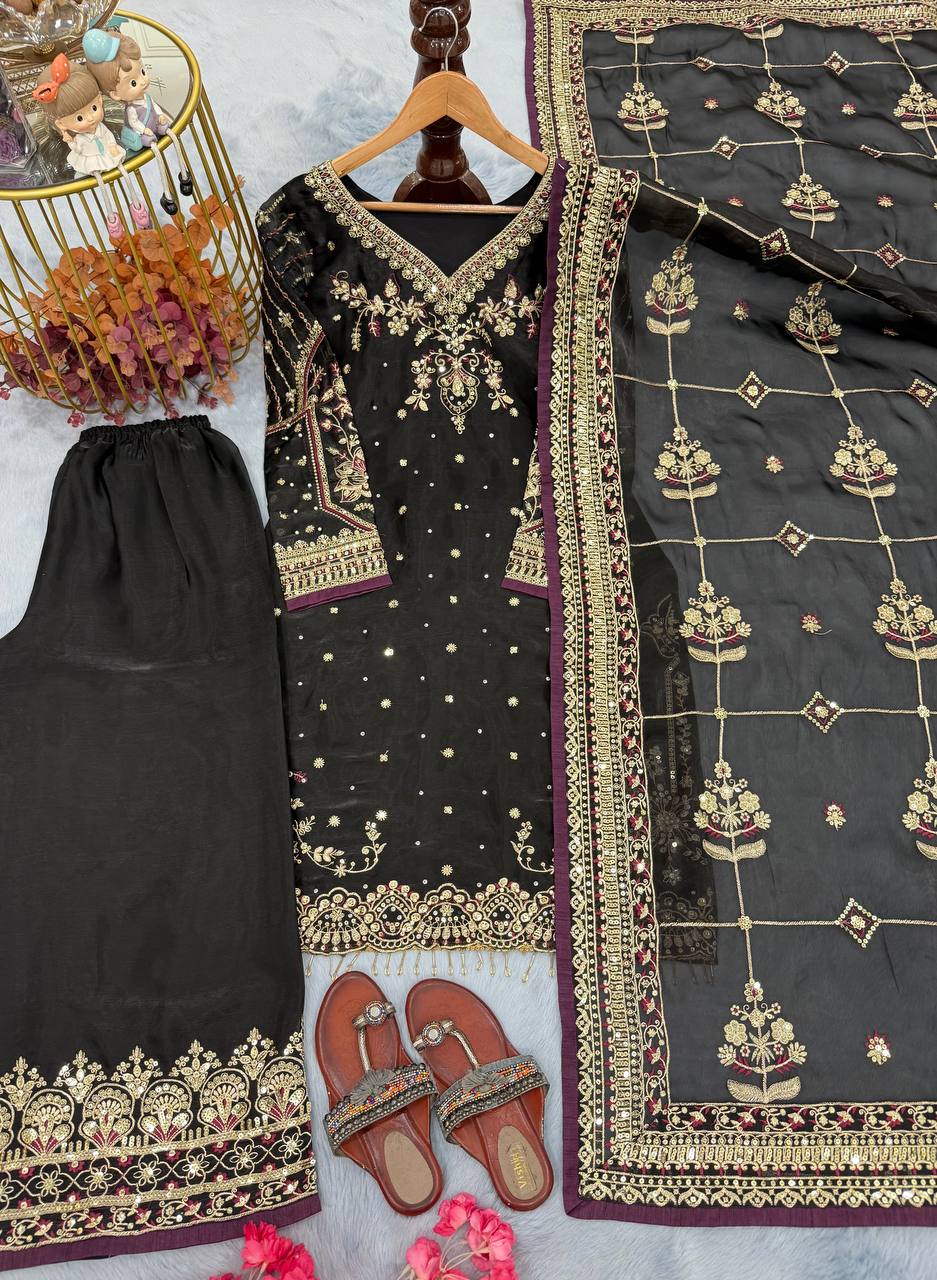 Black Designer Pure Jimmy Choo Plazzo Top and Dupatta For Party Wear