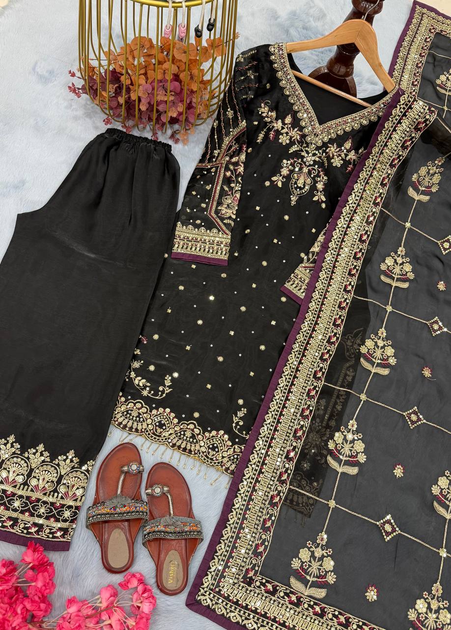 Black Designer Pure Jimmy Choo Plazzo Top and Dupatta For Party Wear