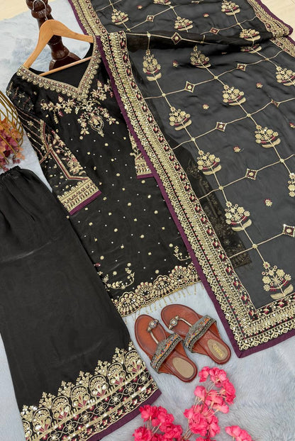 Black Designer Pure Jimmy Choo Plazzo Top and Dupatta For Party Wear