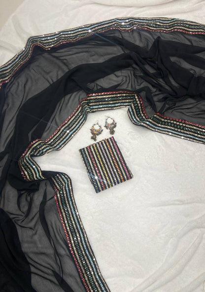 Black Elegant Georgette Saree with A Multicolour Embroidered Blouse