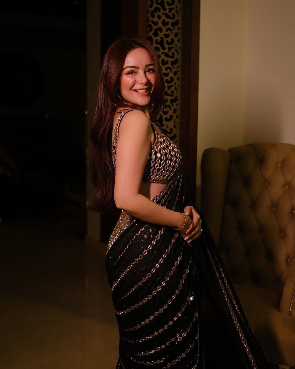 Black Mirror Embroidery Work Georgette Saree with Matching Blouse