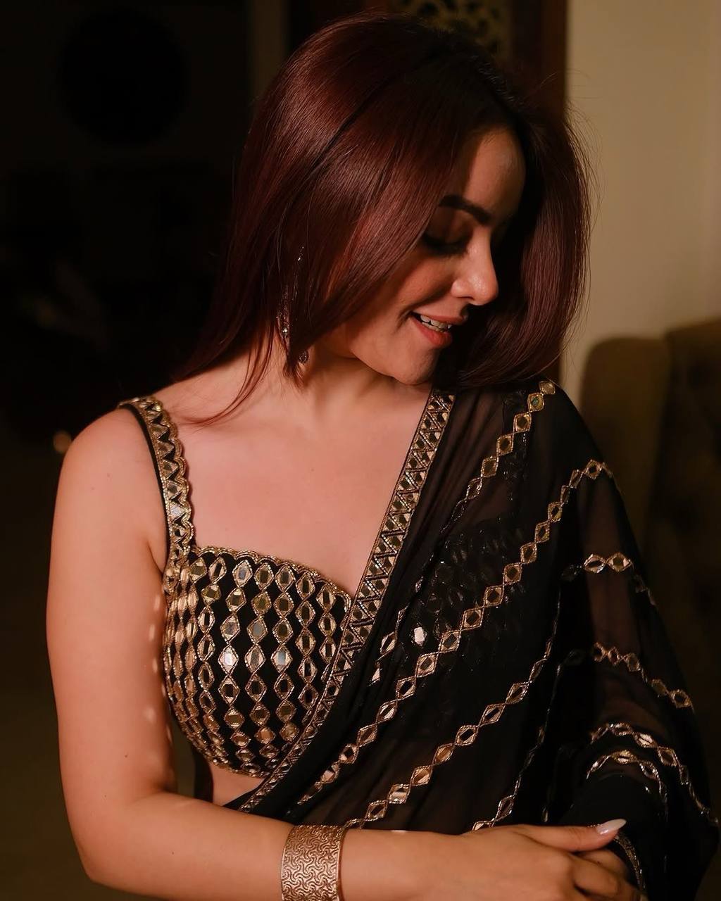 Black Mirror Embroidery Work Georgette Saree with Matching Blouse