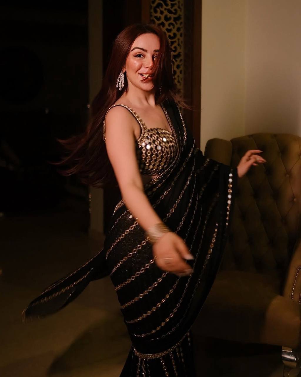 Black Mirror Embroidery Work Georgette Saree with Matching Blouse