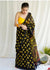 Black Mulmul Cotton Digital Print Saree with Yellow Mulmul Blouse