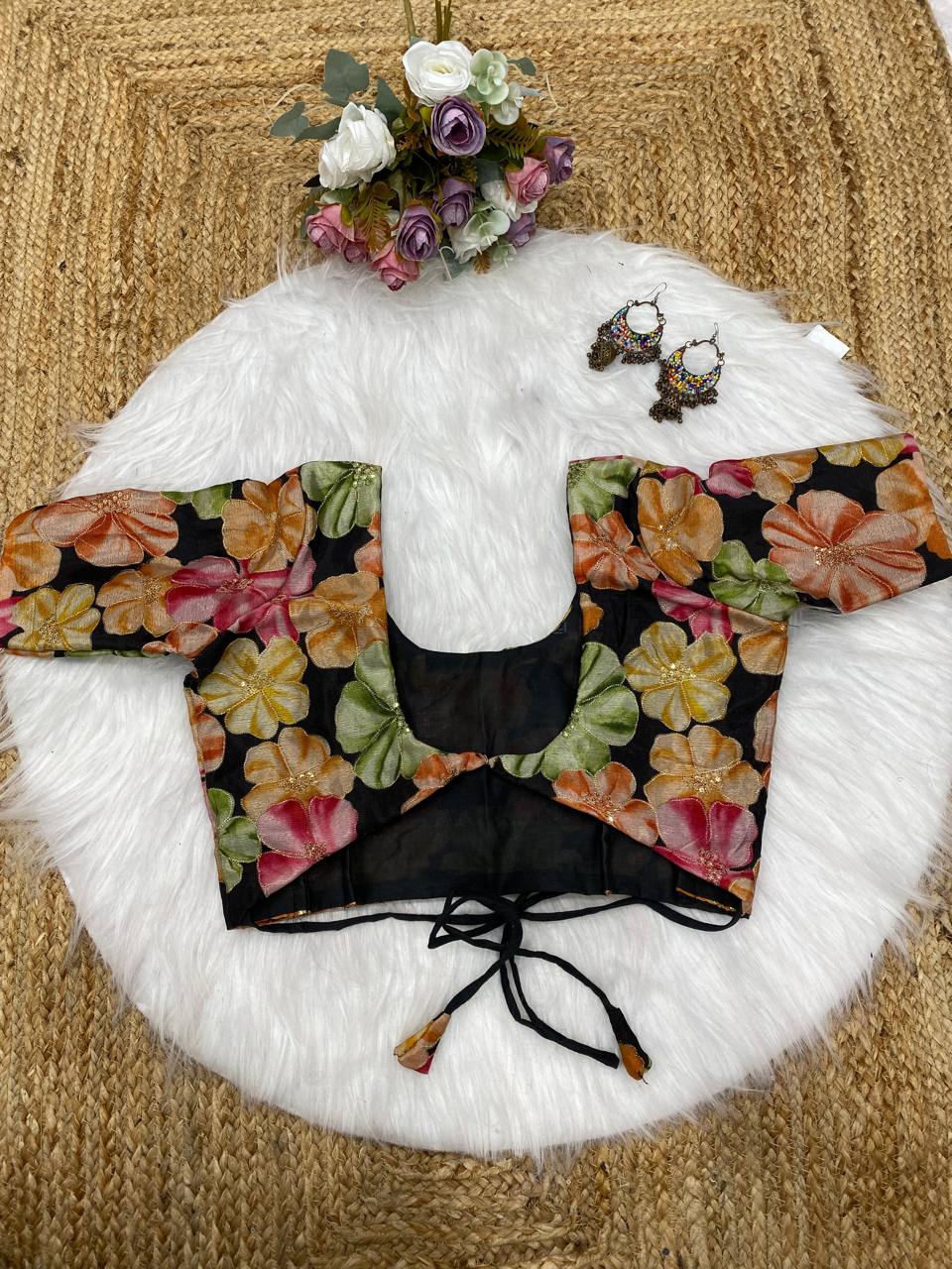 Black Plain Nazmin Saree with Embroidered Digital Print Chinnon Blouse