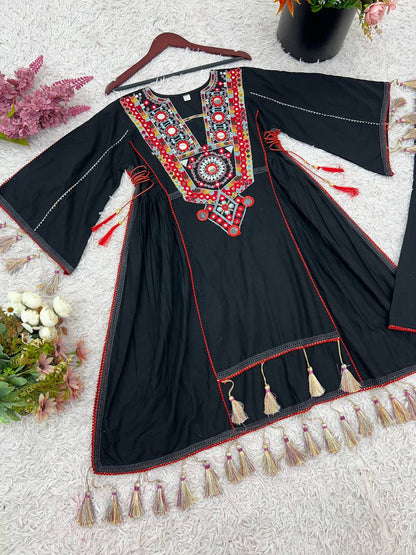 Black Pure Khadi Cotton Embroidery Mirror Work Palazzo Suit