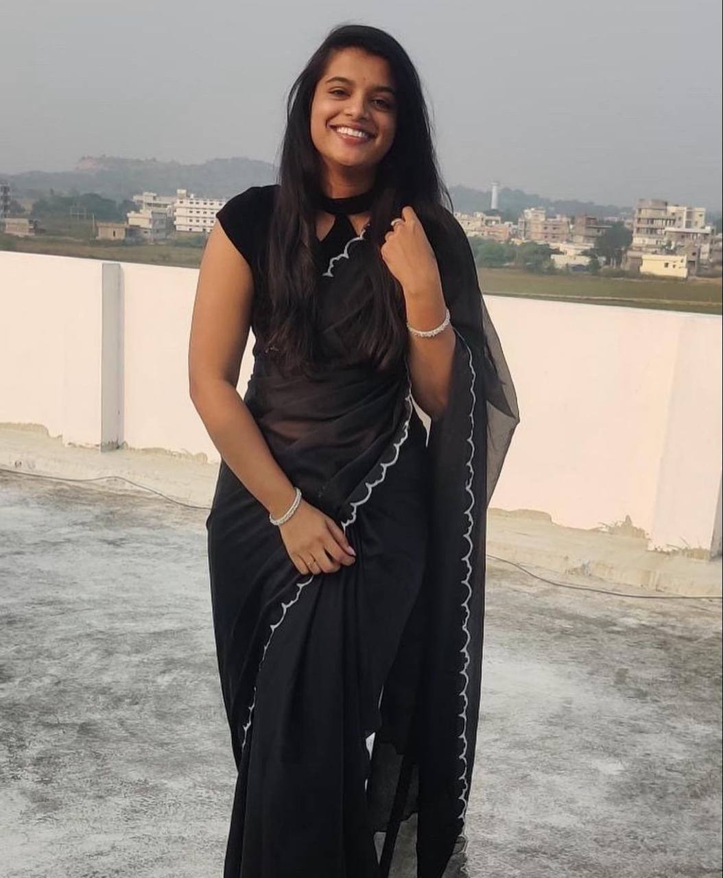 Black Rangoli Silk Saree with Aarko Border & Net Sequins Work Blouse