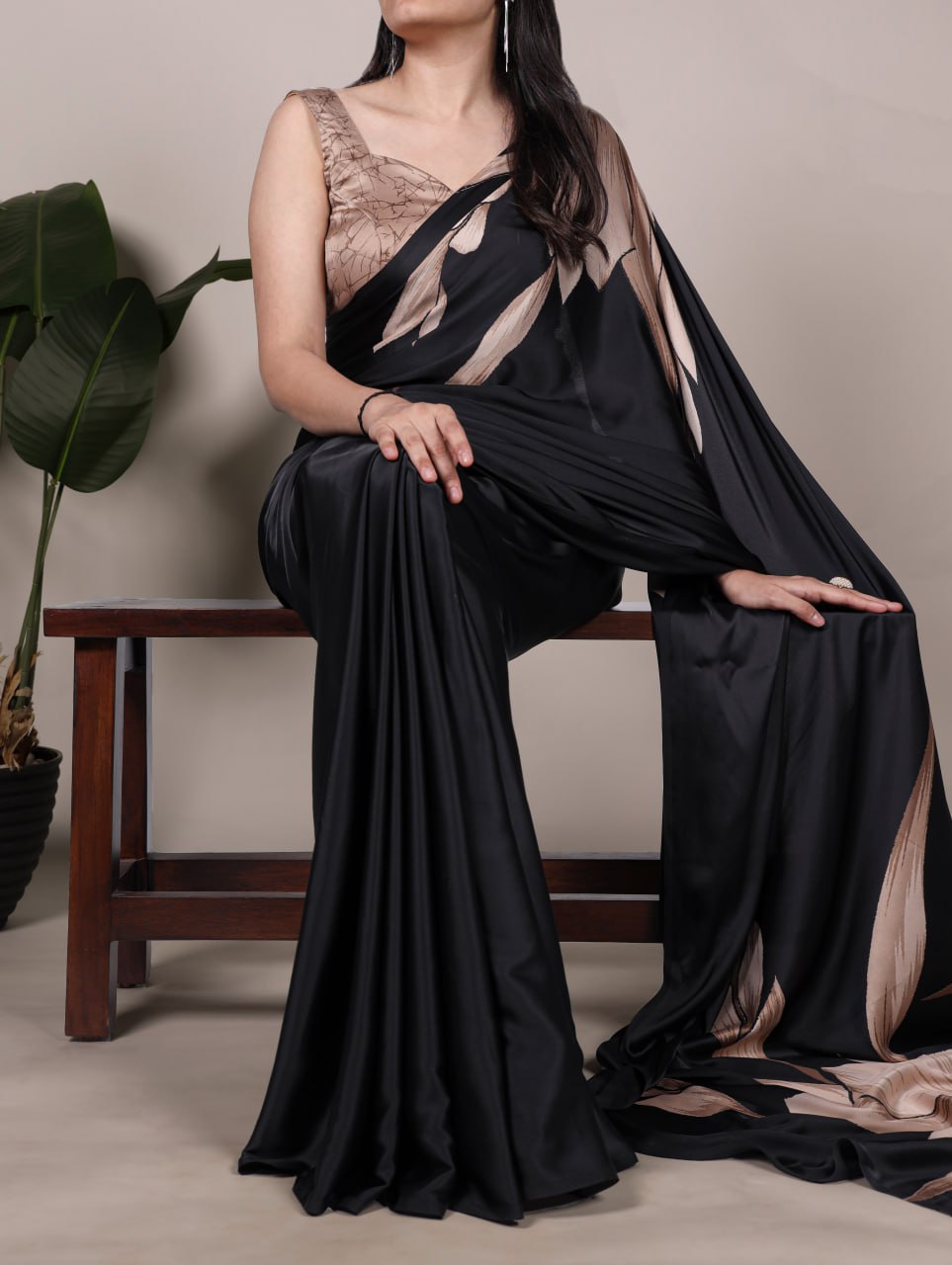 Black Royal Printed Chanderi Saree with Classic Border Matching Blouse