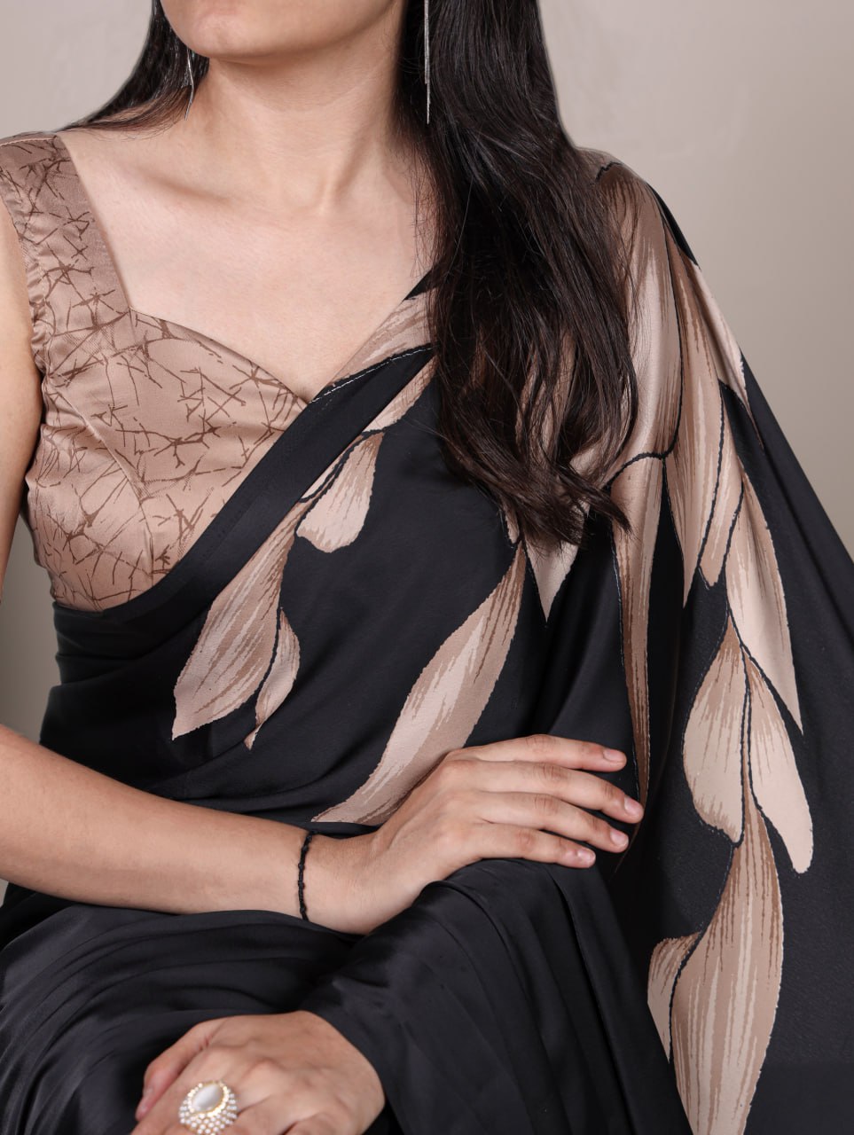 Black Royal Printed Chanderi Saree with Classic Border Matching Blouse