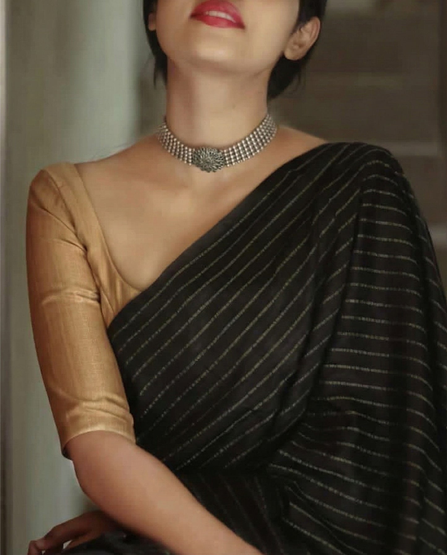 Black Traditional Kanchipuram Silk Saree with Rich Zari Weaving Border