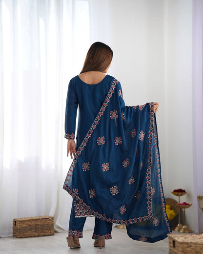 Blue Designer Heavy Chinnon Silk Top and Dupatta For Party Wear