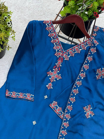 Blue Designer Heavy Chinnon Silk Top and Dupatta For Party Wear