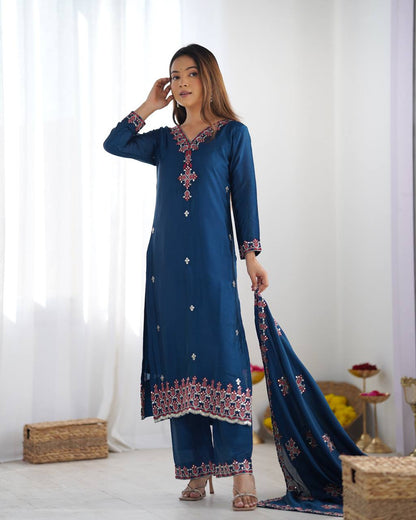 Blue Designer Heavy Chinnon Silk Top and Dupatta For Party Wear