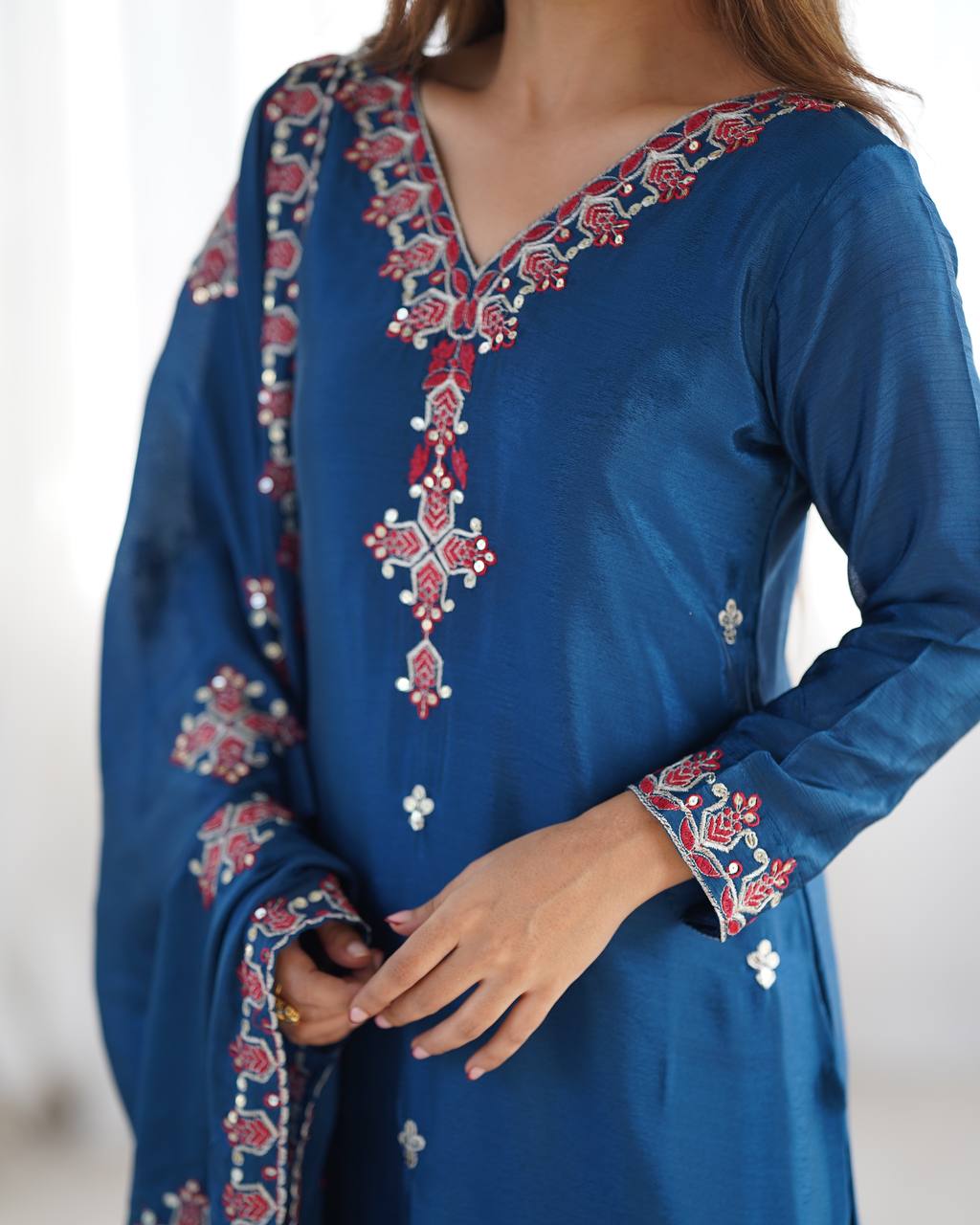 Blue Designer Heavy Chinnon Silk Top and Dupatta For Party Wear