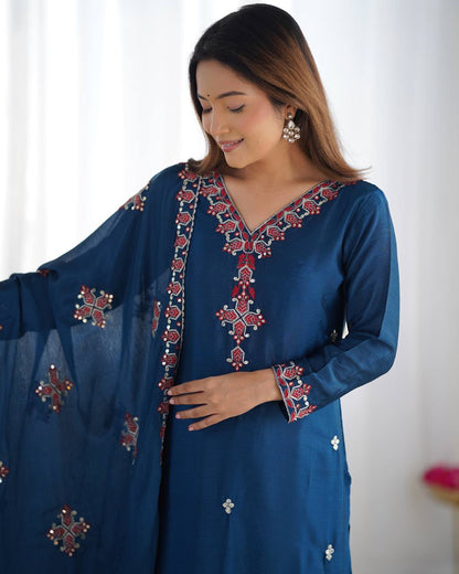 Blue Designer Heavy Chinnon Silk Top and Dupatta For Party Wear